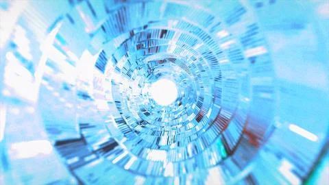 Sci-Fi Blue Cyber Data Tunnel Abstract Background Stock Illustration