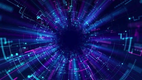 Sci-fi blue wormhole. Matrix Cyber futuristic speed tunnel. technology Abstract Stock Footage 341899344