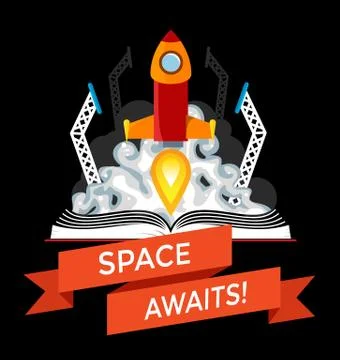 Sci-Fi Book with Rocket Launch Stock Illustration