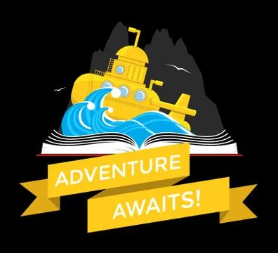 Sci-Fi Book with Submarine Stock Illustration