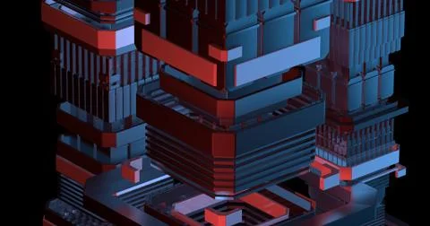 Sci-fi  building in a black background. Stock Illustration