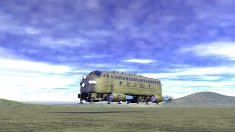 SCI FI BUS TAKES OFF FROM HILLS Vídeos de archivo 74139917