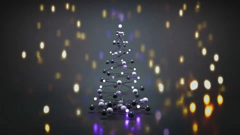 Sci-fi christmas tree and blurred lights 3D render seamless loop animation Video stock 118797430