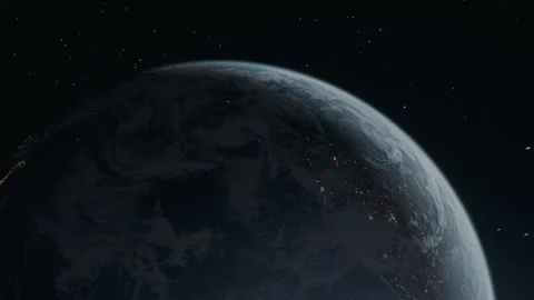 Sci-fi cinematic Earth animation with stars and cosmic dust Video stock 300508205