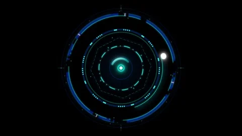 Sci-fi circular HUD with animated geometric shapes and glowing cyan accents.. 動画素材 334945152