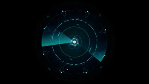 Sci-fi circular HUD display with intricate lines and glowing teal on a blac.. 動画素材 334945019