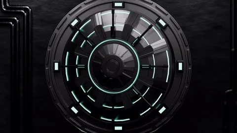 Sci-Fi Circular Iron Door Opening Reveal 4K Alpha Vídeos de archivo 335381989