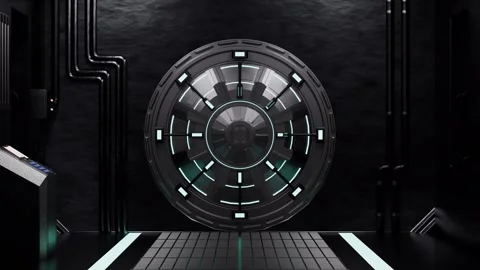 Sci-Fi Circular Iron Door Wipe Transition 4K Alpha Vídeos de archivo 335382046
