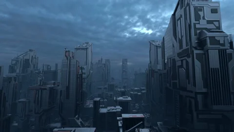 Sci Fi City flight animation in 3D Stock Footage 235651939