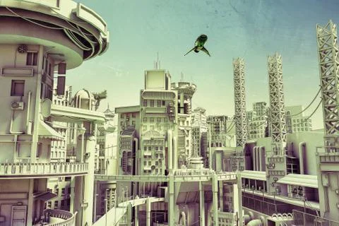Sci-fi city Stock Illustration
