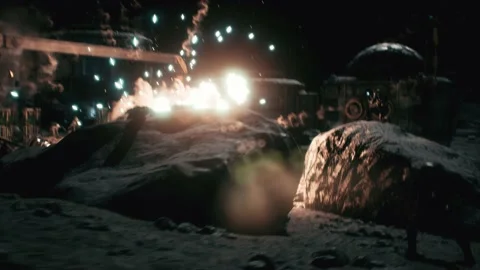 Sci-fi combat robot soldiers destroying space camp 動画素材 139658488