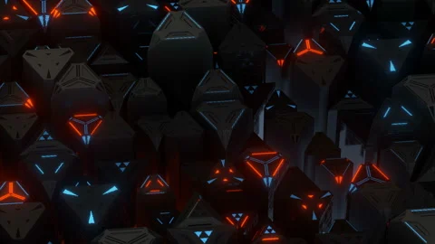 Sci-fi composition of triangular shapes seamless loop 3D render animation Stock Footage 155948407