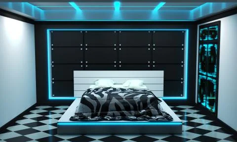 Sci-fi concept bed room interior modern style. 3D rendering Stock Illustration