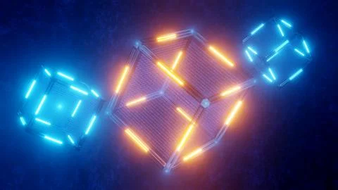 SCI-FI. Concept of blockchain technology. Technological abstract cube with da Stock Illustration