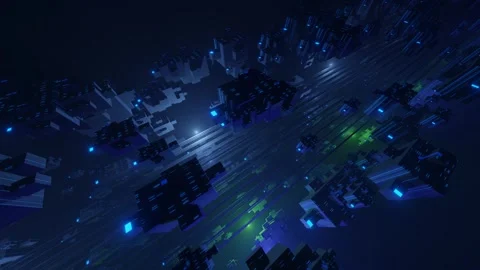 Sci-fi constructions, mysterious 3d objects in fog. Fly through technology Stock Footage 281350061