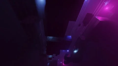 Sci-fi constructions, mysterious 3d objects in fog. Fly through technology Stock Footage 315470063