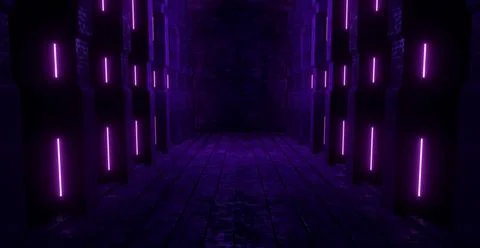 Sci-Fi Corridor Hangar Basement Underground Hallway Dark Dim Purple Illustrat Stock Illustration
