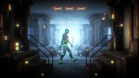 Sci-Fi Corridor with Walking Androids Stock Footage 240947309
