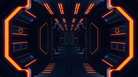 Sci-Fi Corridors animated VJ loop in orange and dark blue Stock Footage 234300464