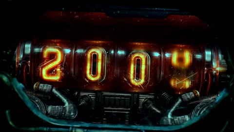Sci-fi countdown from 2026 to 1983 nixie clock steampunk for streaming Stock Footage 329869534
