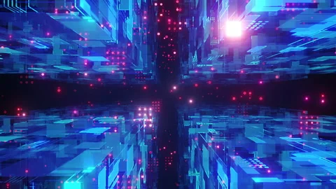 Sci fi cube digital technology data block chain concept Stock Footage 157208782