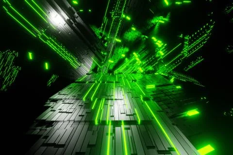 Sci-fi cube futuristic stream Data Communication flying into digital technolo Stockillustratie