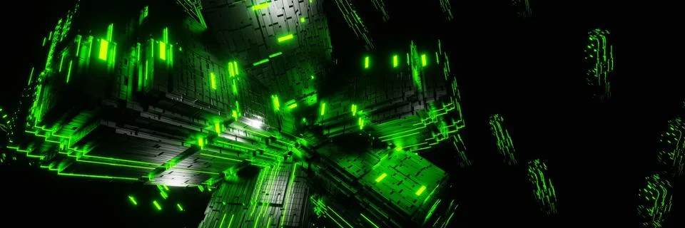 Sci-fi cube futuristic stream Data Communication flying into digital technolo Stockillustratie