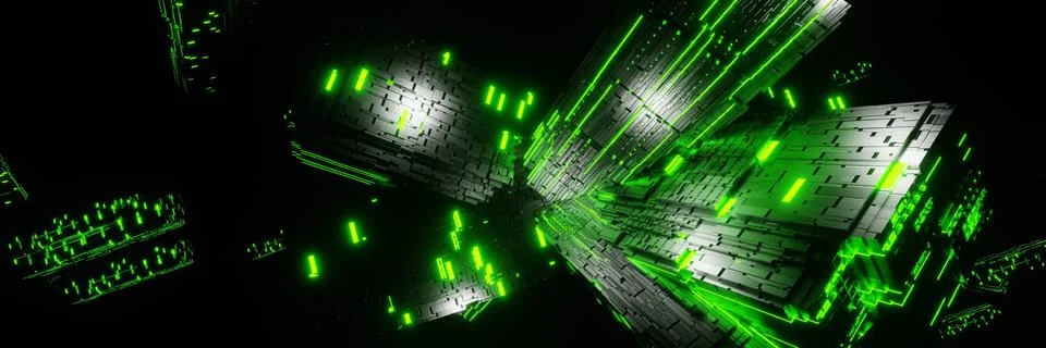 Sci-fi cube futuristic stream Data Communication flying into digital technolo Stock Illustration