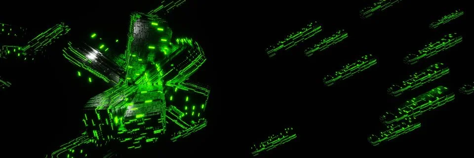 Sci-fi cube futuristic stream Data Communication flying into digital technolo Stock Illustration