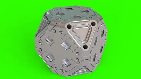 Sci-fi cube with green background Illustrazione stock
