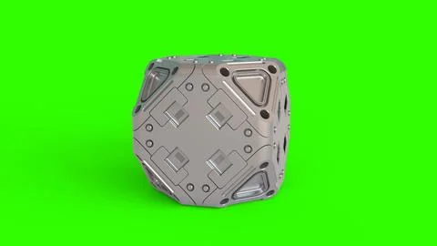 Sci-fi cube with green background Illustrazione stock