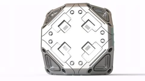 Sci-fi cube with white background Stock Illustration