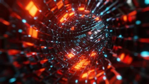 Sci-fi curved tunnel with random flashing light on the structure Stock Footage 153529361