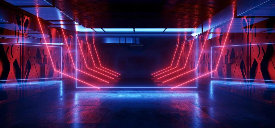 Sci Fi Cyber Blade Runner Futruristic Big Warehouse Hangar Garage Parking U.. Stock Illustration