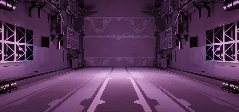 Sci-Fi Cyber Hall Studio Cyber Future Stage Corridor Deep Violet Colors Abstr Illustrazione stock