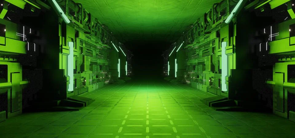 Sci-Fi Cyber Virtual Reality Futuristic Industrial Room Space Age Light Color Иллюстрация