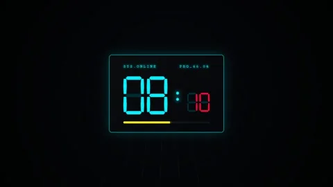 Sci-Fi Cyberpunk HUD Countdown Timer 15 to 0 Seconds with Neon Digital Numbers Stock Footage 341387107