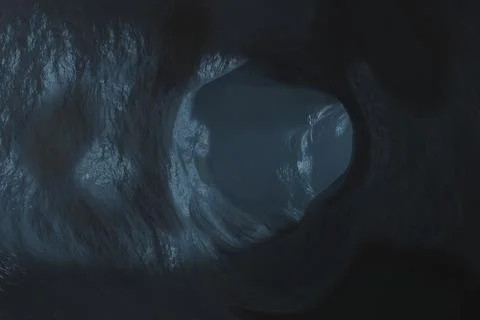 Sci-fi Dark Caves Underground tunnel atmosphere and dust Scary animation 3d r Stock Illustration