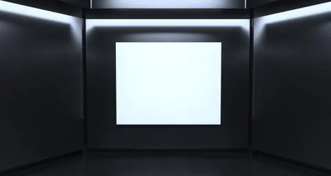Sci-FI Dark Room With Lights And Empty Wall.3D Rndering Stock Illustration