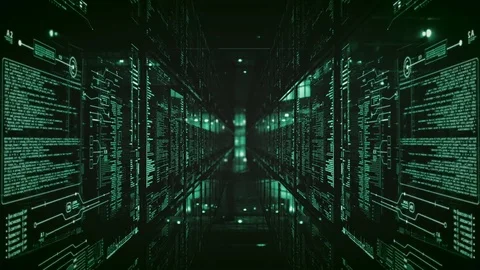 Sci fi data center with glass HUD servers. Video stock 85063085