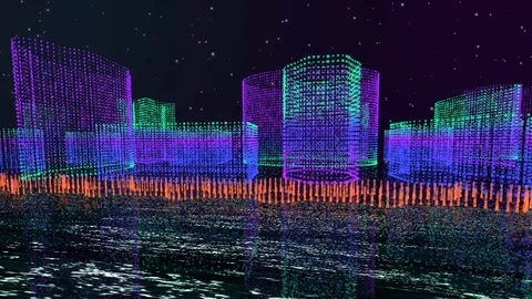 Sci-Fi Digital City Ocean Loop Stock-Footage 92850163