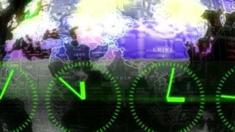 Sci-Fi Digital Clock Grid and Glowing Matrix Interface Stock Footage 333919248