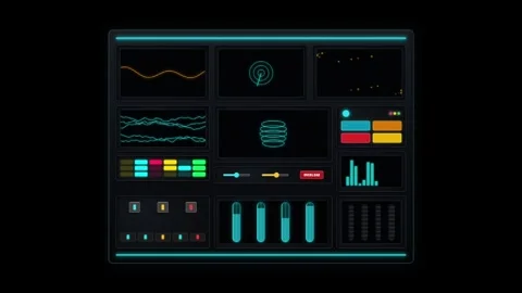 Sci-fi digital dashboard interface with various HUD elements Stock Footage 348198662