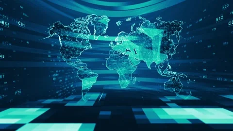 Sci-Fi Digital Earth Grid Loop Video for International News Broadcast and Me Stock Footage 343860571