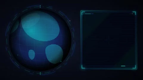 Sci-fi digital globe with horizontal lines and data panel on dark backgroun.. 動画素材 336365189