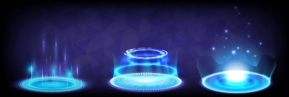 Sci-fi digital high-tech collection in glowing HUD. Hologram portal of scienc イラスト素材