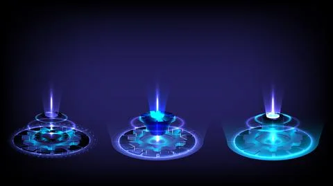 Sci-fi digital high-tech collection in glowing HUD. Hologram portal of scienc Stock Illustration