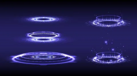 Sci-fi digital high-tech collection in glowing HUD. Holographic portal of sci イラスト素材