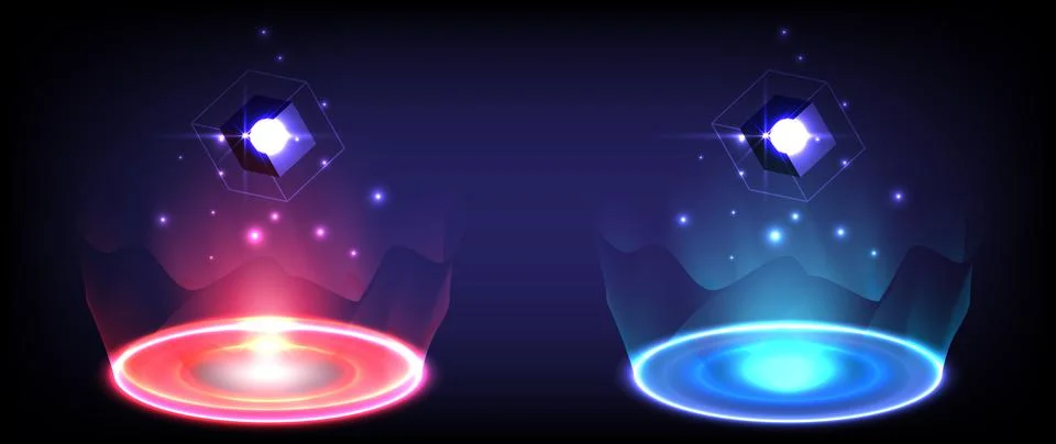 Sci-fi digital high-tech collection in glowing HUD. Hologram portal of scienc イラスト素材