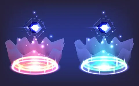 Sci-fi digital high-tech collection in glowing HUD. Hologram portal of scienc イラスト素材